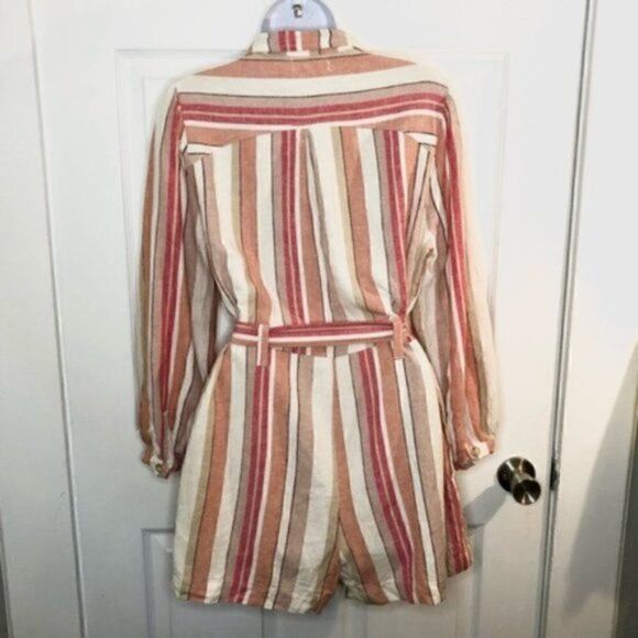 Francesca’s Coco & Jaimeson Brand Rosy Stripe Belted Linen Romper Cream Pink M - Picture 12 of 16